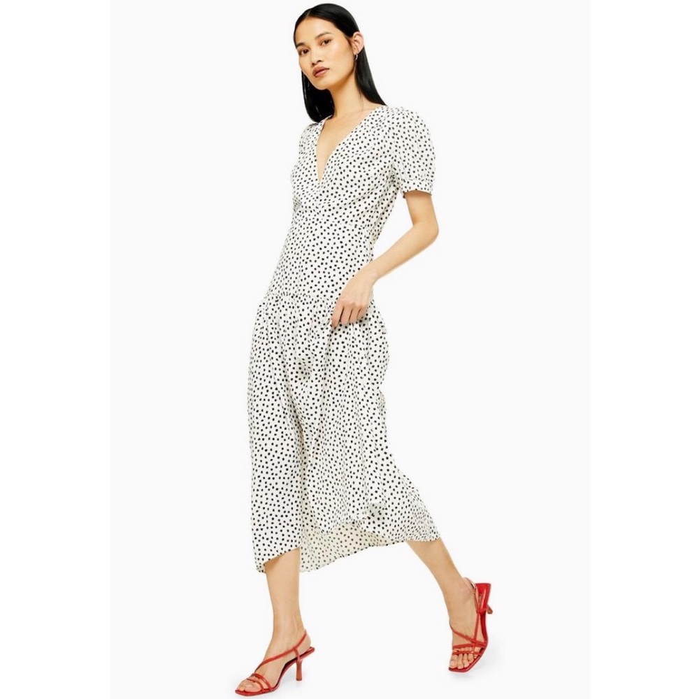 Topshop Black & White Spot Smock Midi Dress